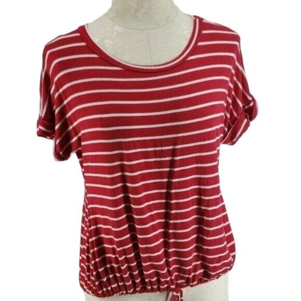 Persaya shirt Red White Striped capped sleeve